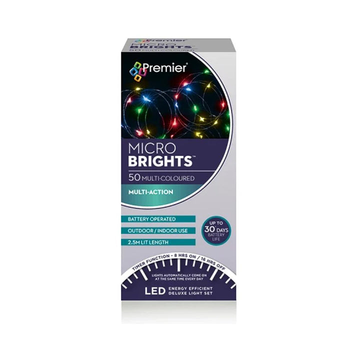 Premier Decorations - MicroBrights 50LED Multi-Coloured Lights Battery LED Fairy Lights | Snape & Sons