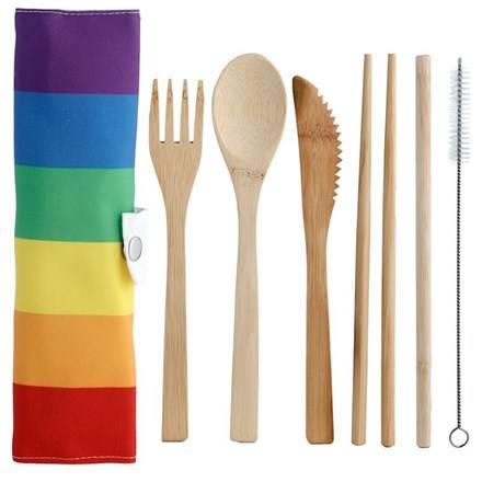Puckator - Bamboo Cutlery Set Stripes Picnicware | Snape & Sons