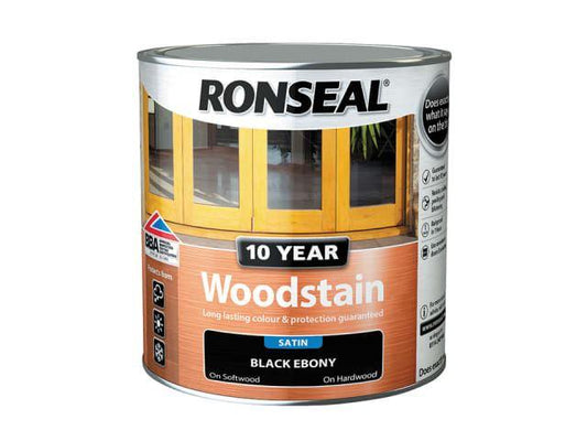 Ronseal - 10 Year Satin Woodstain Black Ebony 750ml Exterior Wood Stains | Snape & Sons