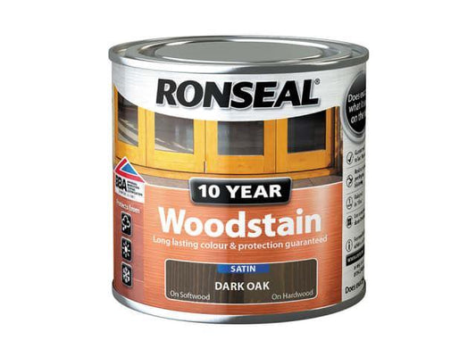 Ronseal - 10 Year Satin Woodstain Dark Oak 750ml Exterior Wood Stains | Snape & Sons