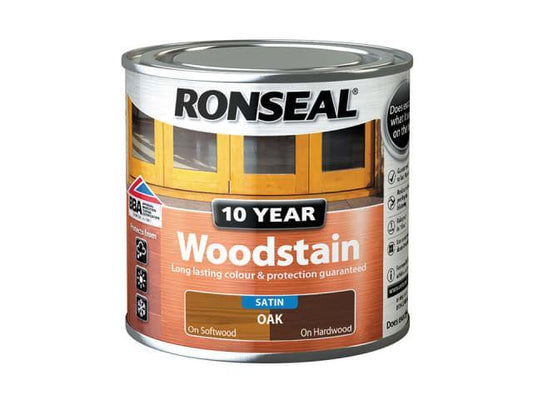 Ronseal - 10 Year Satin Woodstain Oak 250ml Exterior Wood Stains | Snape & Sons