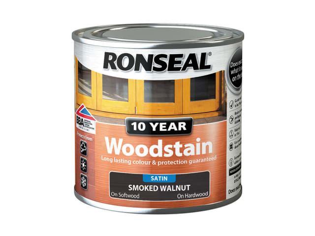 Ronseal - 10 Year Satin Woodstain Smoked Walnut 250ml Exterior Wood Stains | Snape & Sons