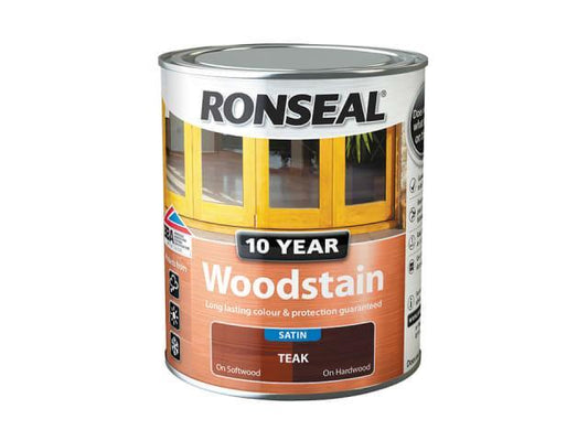 Ronseal - 10 Year Satin Woodstain Teak 750ml Exterior Wood Stains | Snape & Sons