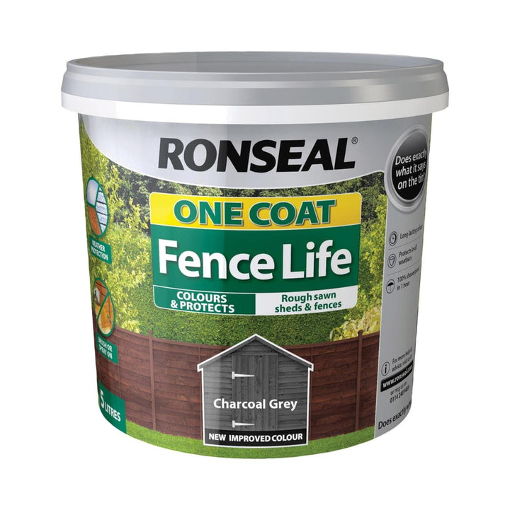 Ronseal - One Coat Fence Life Charcoal Grey 5L Shed & Fence Paint | Snape & Sons