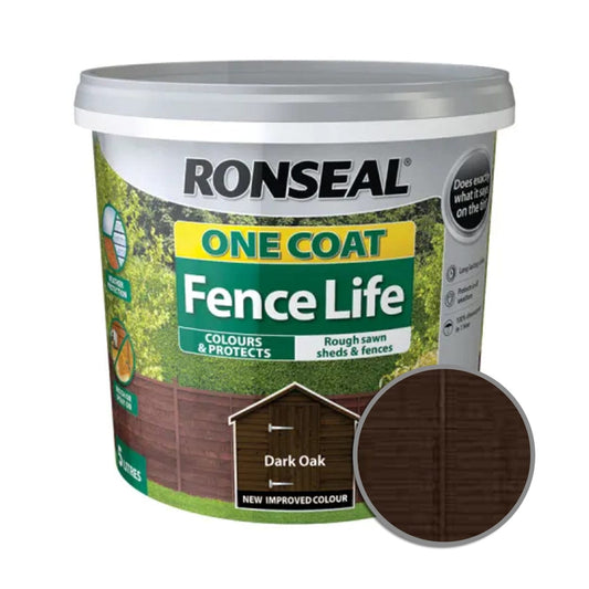 Ronseal - One Coat Fence Life Dark Oak 5Ltr Shed & Fence Paint | Snape & Sons