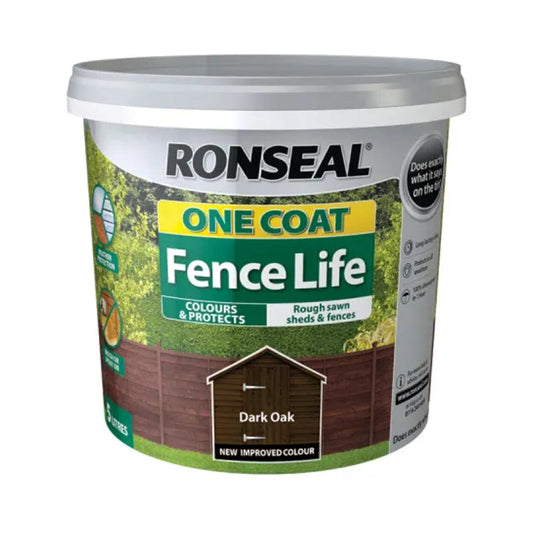 Ronseal - One Coat Fence Life Dark Oak 5Ltr Shed & Fence Paint | Snape & Sons