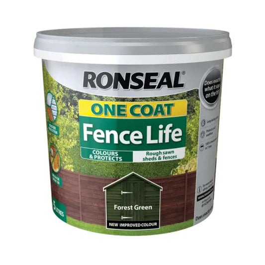 Ronseal - One Coat Fence Life Forest Green 5Ltr Shed & Fence Paint | Snape & Sons