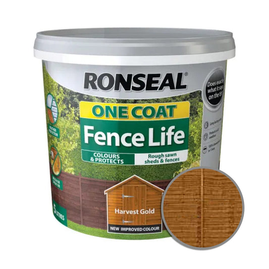 Ronseal - One Coat Fence Life Harvest Gold 5Ltr Shed & Fence Paint | Snape & Sons