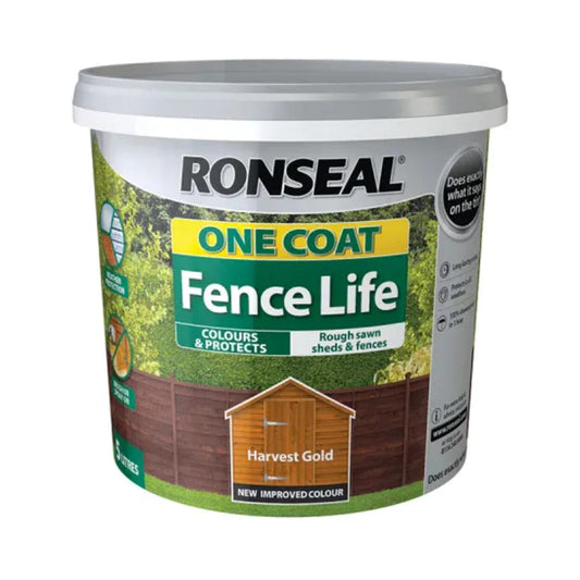 Ronseal - One Coat Fence Life Harvest Gold 5Ltr Shed & Fence Paint | Snape & Sons