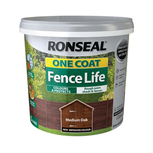 Ronseal - One Coat Fence Life Medium Oak 5Ltr Shed & Fence Paint | Snape & Sons