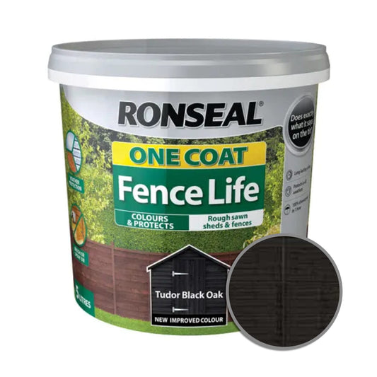 Ronseal - One Coat Fence Life Tudor Black Oak 5Ltr Shed & Fence Paint | Snape & Sons