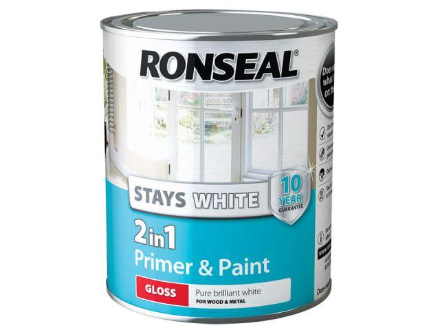 Ronseal - Stays White 2-in-1 Primer & Paint Gloss 750ml Interior Wood & Metal Paints | Snape & Sons