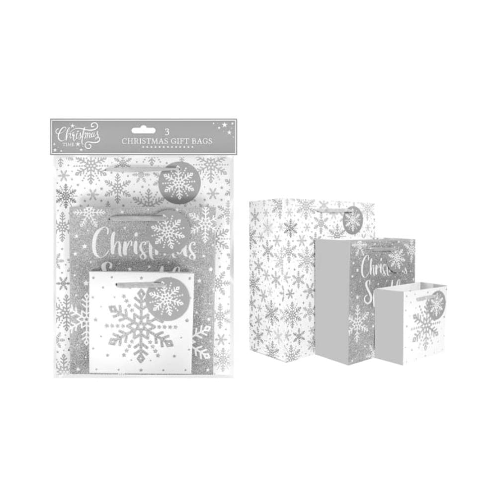 RSW International - Gift Bags Silver Glitter Triple Pack Gift Bags | Snape & Sons