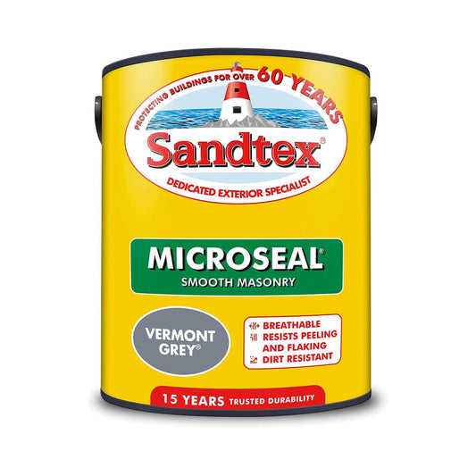 Sandtex Microseal Smooth Masonry Paint Vermont Grey 5L Masonry Paints | Snape & Sons