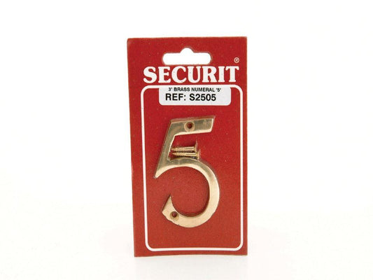 Securit - Brass Numeral No.5 Door Numerals | Snape & Sons