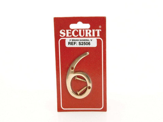 Securit - Brass Numeral No.6 Door Numerals | Snape & Sons