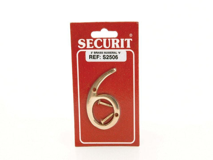 Securit - Brass Numeral No.6 Door Numerals | Snape & Sons