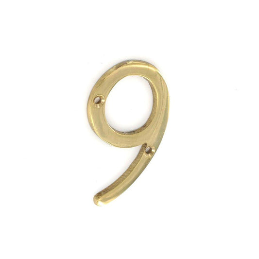 Securit - Brass Numeral No.9 75mm Door Numerals | Snape & Sons