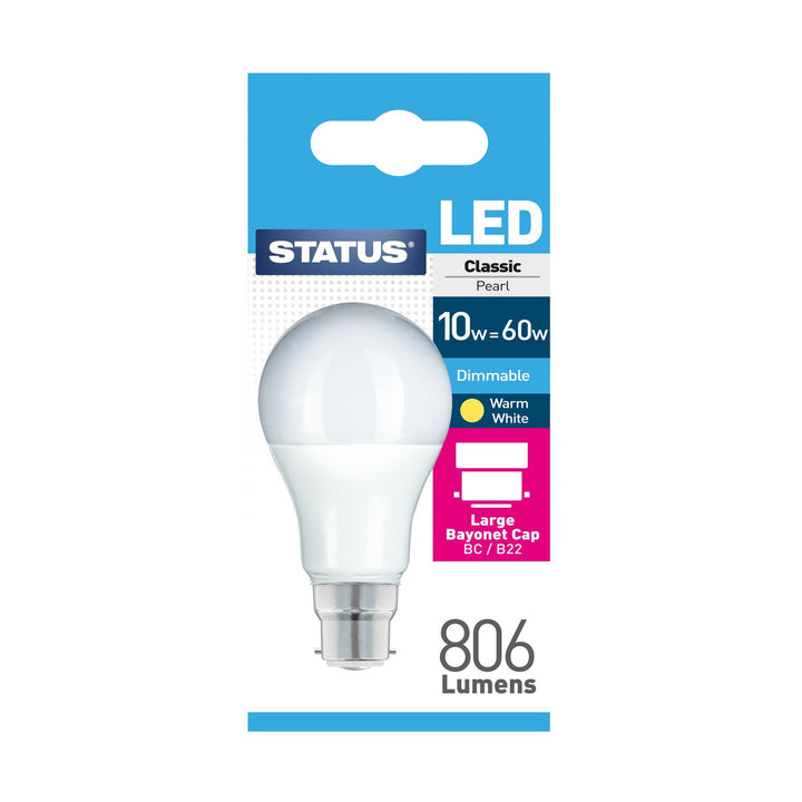 Status - 10W Dimmable Pearl LED GLS B22/BC GLS Bulbs | Snape & Sons