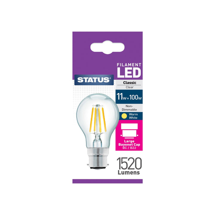 Status - 11W LED GLS Clear B22/BC GLS Bulbs | Snape & Sons