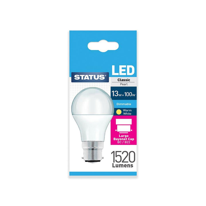 Status - 13W Dimmable Pearl LED GLS B22/BC GLS Bulbs | Snape & Sons