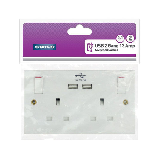 Status - 2 Gang Switch Socket + USB Switched Socket Plates | Snape & Sons