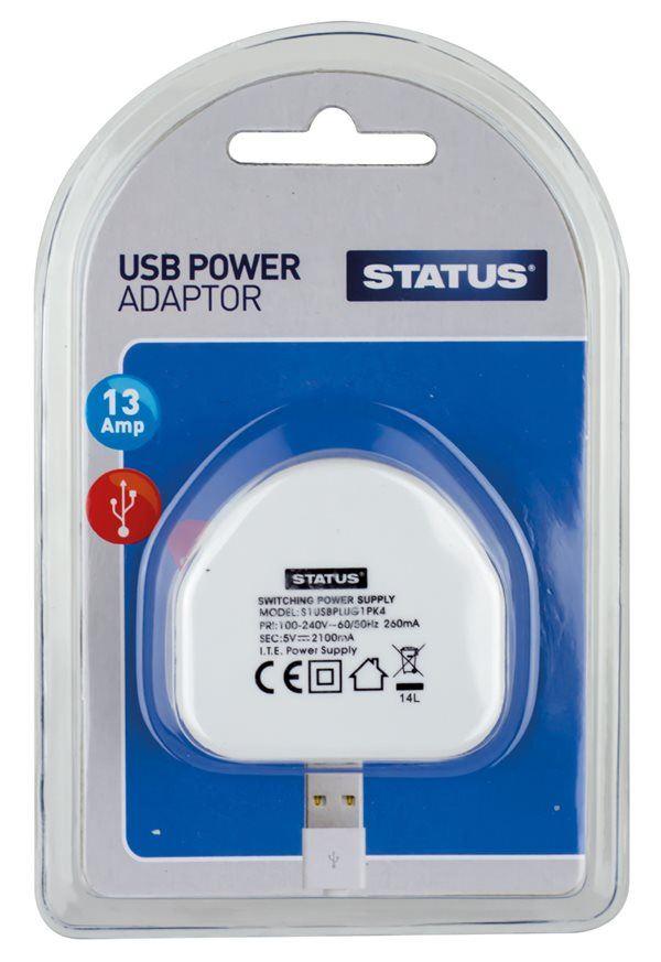 Status - 2.1A 5V USB Mains Charger Adaptor USB Charging | Snape & Sons