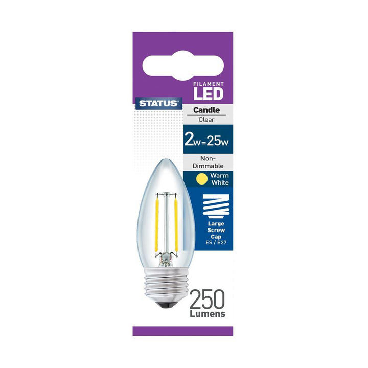 Status - 2W LED Clear Candle E27/ES Candle Bulbs | Snape & Sons