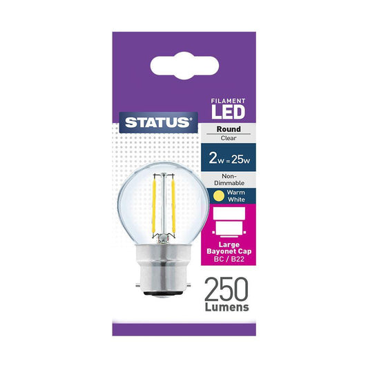 Status - 2W LED Clear Golf B22/BC Golf Ball Bulbs | Snape & Sons