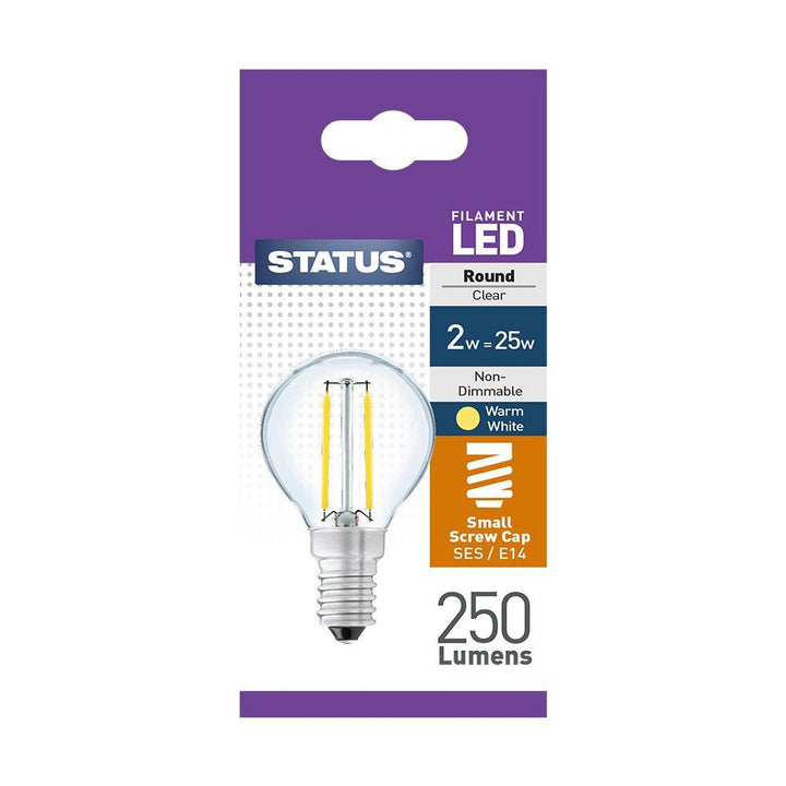 Status - 2W LED Clear Golf E14/SES Golf Ball Bulbs | Snape & Sons