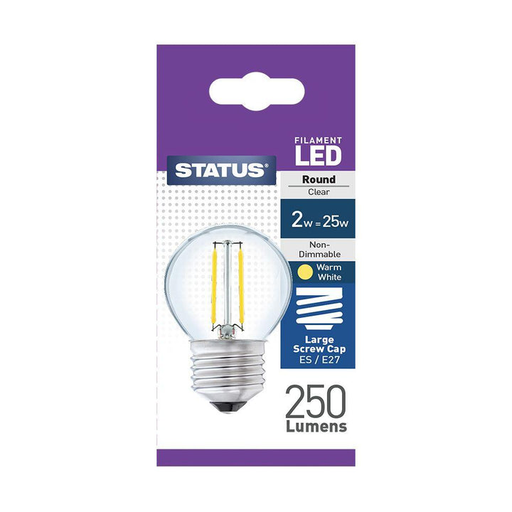 Status - 2W LED Clear Golf E27/ES Golf Ball Bulbs | Snape & Sons
