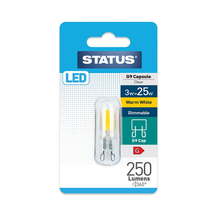 Status - 3W=25W Warm White Dimmable LED G9 Capsule Bulbs | Snape & Sons