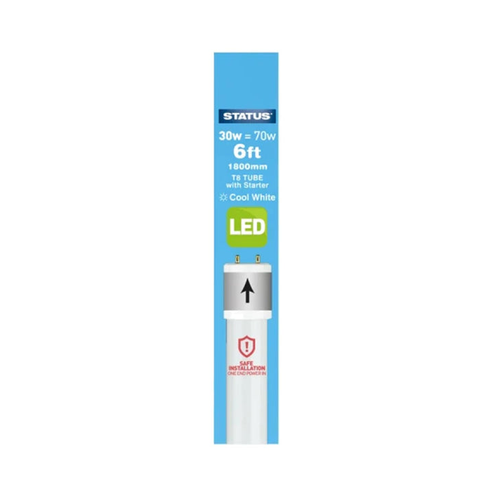 Status 6ft 30W T8 LED Light Tube Cool White Fluorescent Tubes | Snape & Sons
