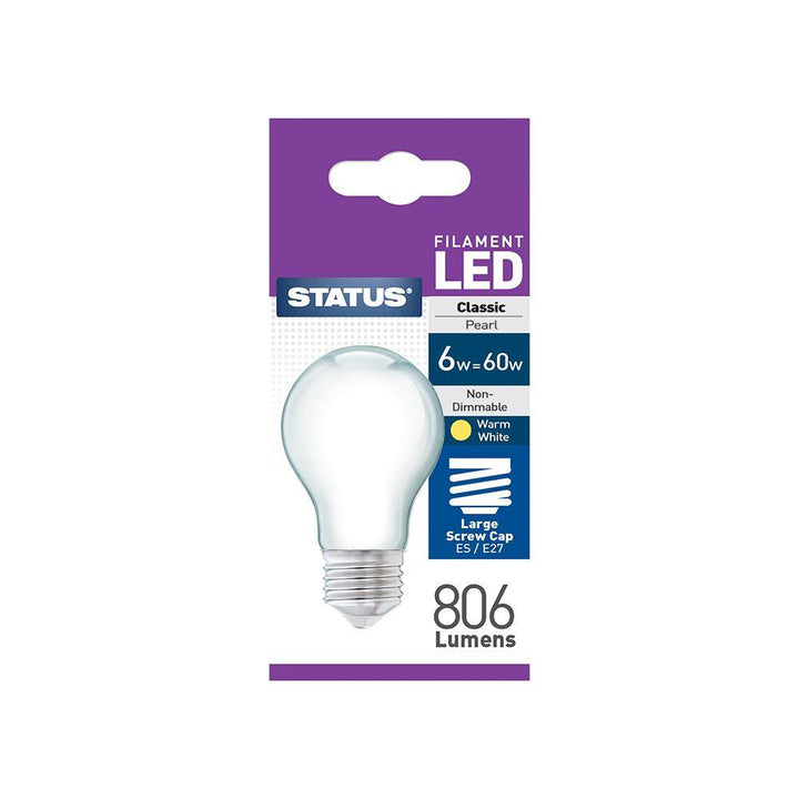 Status - 6W Filament LED GLS Pearl E27/ES 806lm GLS Bulbs | Snape & Sons