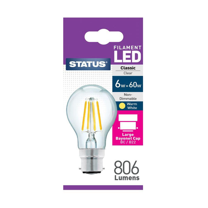 Status - 6W LED GLS Clear B22/BC GLS Bulbs | Snape & Sons