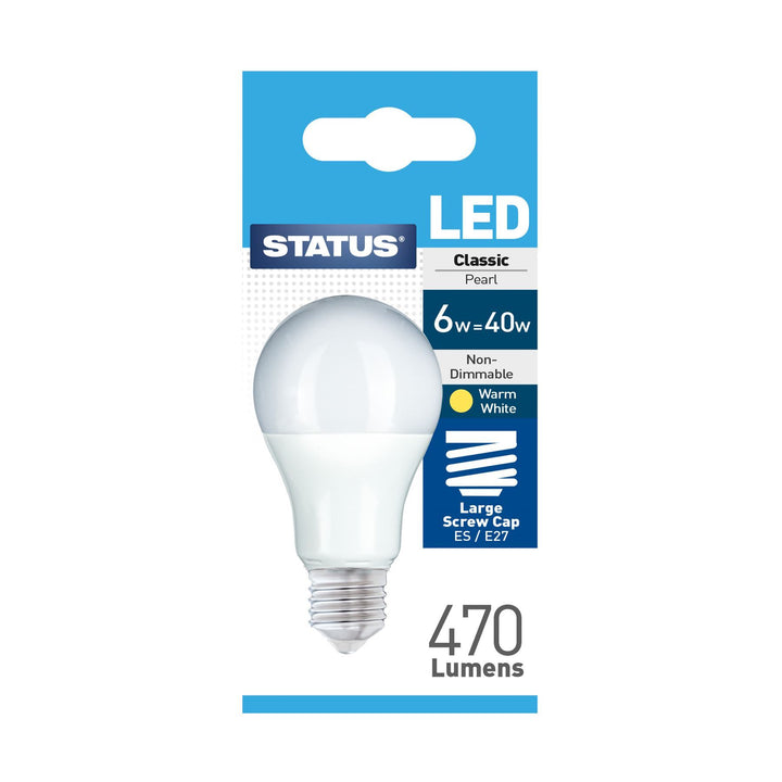 Status - 6W LED GLS Pearl E27/ES 470lm GLS Bulbs | Snape & Sons