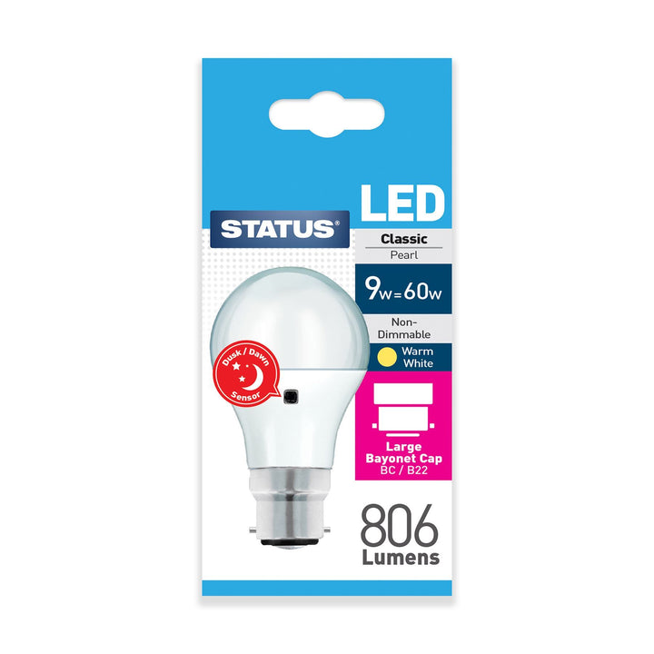 Status - 9W Dusk to Dawn LED GLS B22/BC GLS Bulbs | Snape & Sons