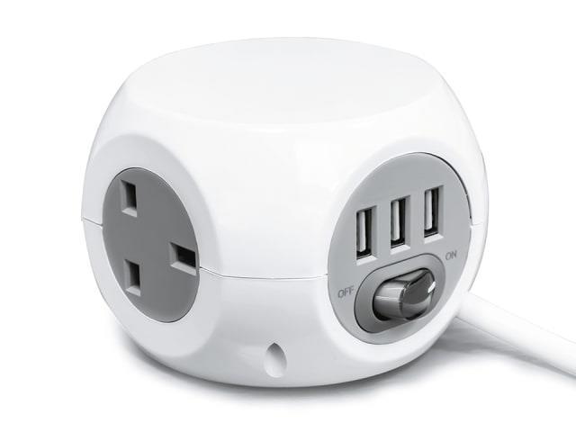 Status - White 3 Gang Extension Cube with USB Extension Leads | Snape & Sons