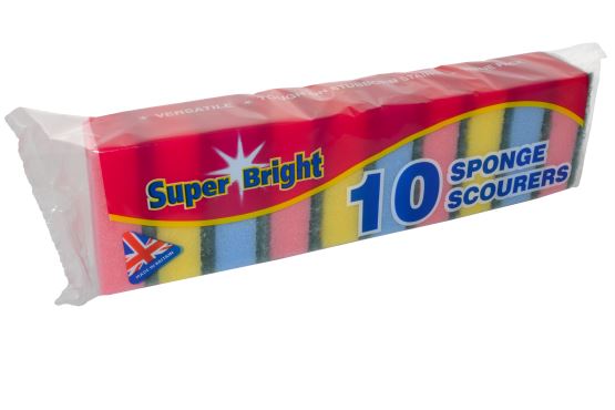 Super Bright - Multicolour Sponge Scourers x10 Scourers | Snape & Sons