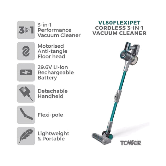 Tower - VL80 Flexi Anti-Tangle Cordless 3-in-1 Vacuum Cleaner Cordless Vacuum Cleaners | Snape & Sons