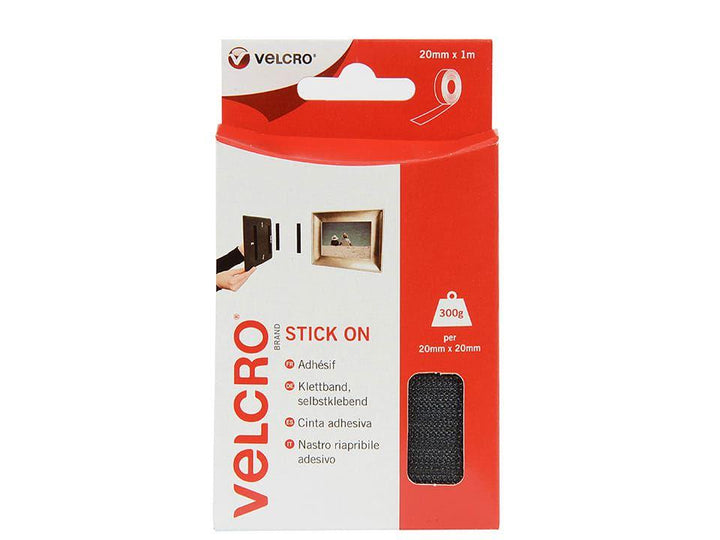Velcro - Stick On Black 20mm x 1m Hook & Loop Tape | Snape & Sons