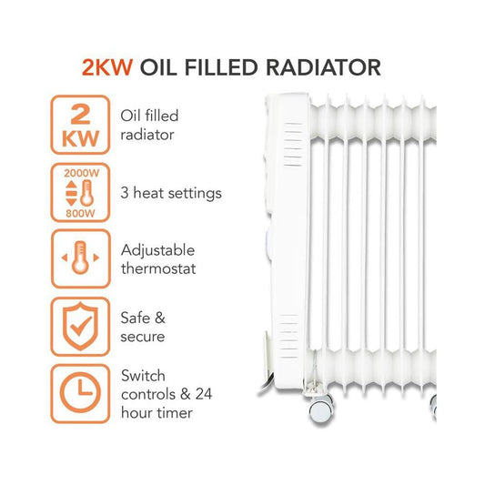 Oil Filled 2kW Radiator + Timer