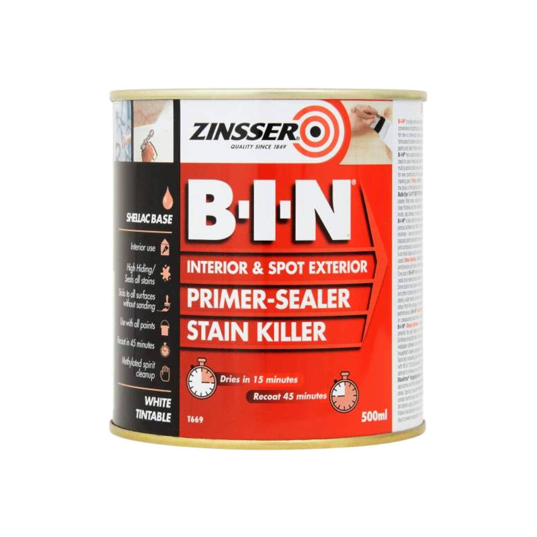 Zinsser B-I-N Primer & Sealer 500ml Primers & Sealers | Snape & Sons